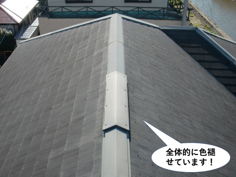 泉大津市の屋根が全体的に色褪せています