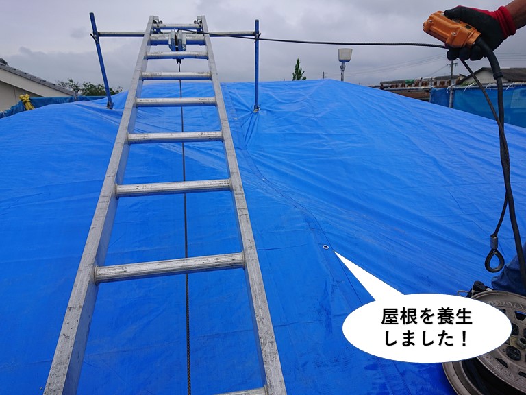 泉佐野市の屋根を養生しました