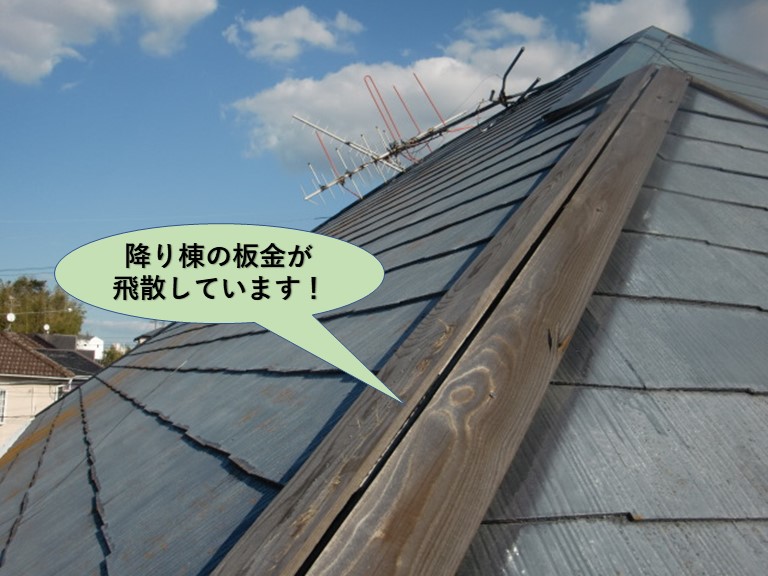 貝塚市の降り棟の板金が飛散