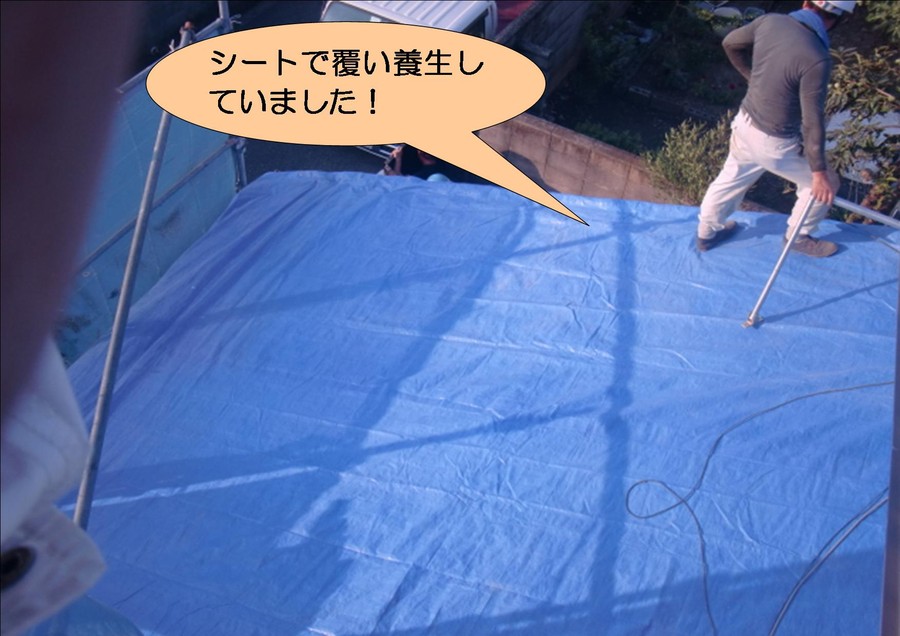泉北郡忠岡町でシートで屋根養生