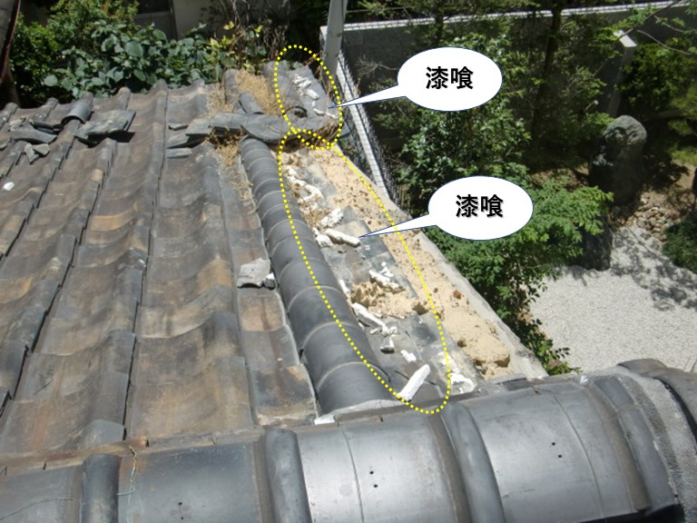 泉大津市の屋根の漆喰の剥がれ