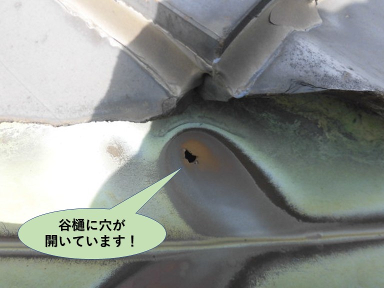 岸和田市の谷樋に穴が開いています