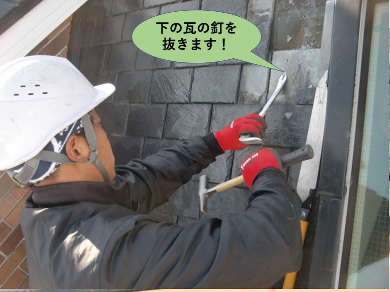 岸和田市のめくった瓦の下の釘を抜きます！
