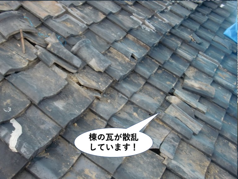 和泉市の棟の瓦が散乱しています