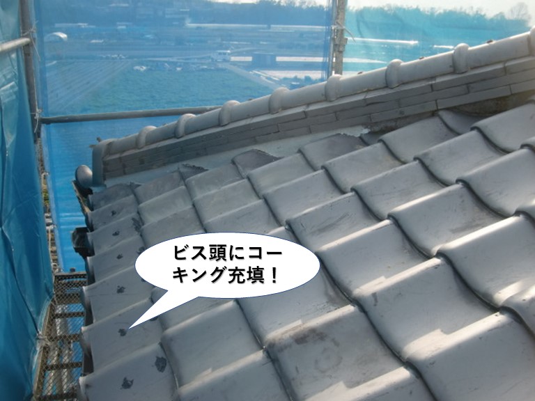 岸和田市のビス頭にコーキング充填