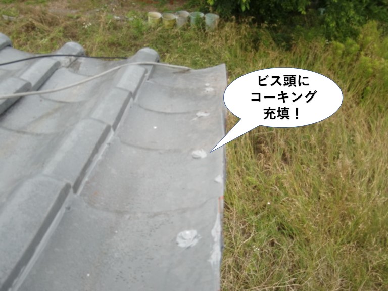 忠岡町のビス頭にコーキング充填