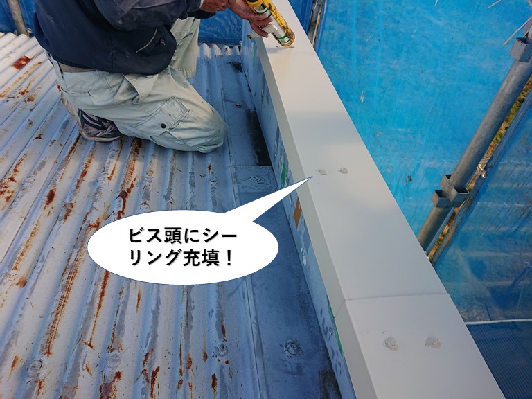 泉佐野市のビス頭にシーリング充填