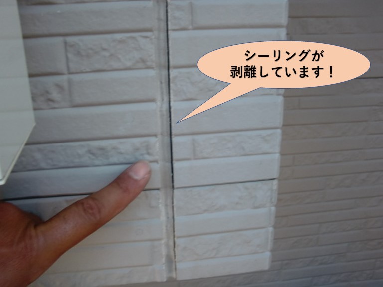 高石市の外壁目地のシーリングが剥離しています