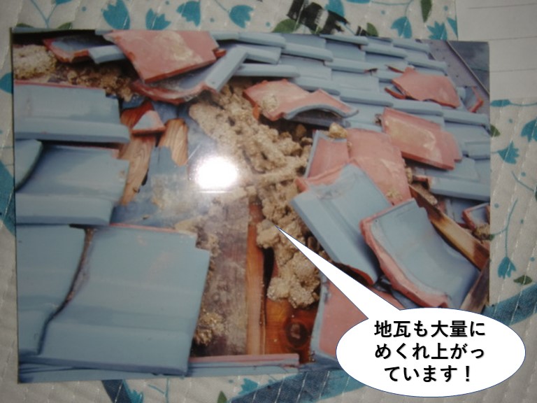忠岡町の地瓦も大量にめくれ上がっています