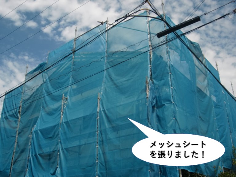 和泉市の足場にメッシュシートを張りました