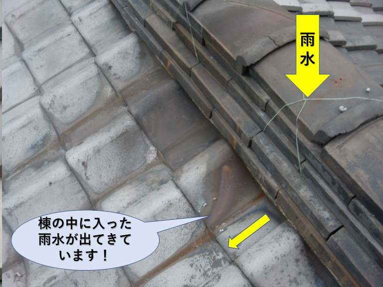 岸和田市の棟の中に入った雨水が出てきています