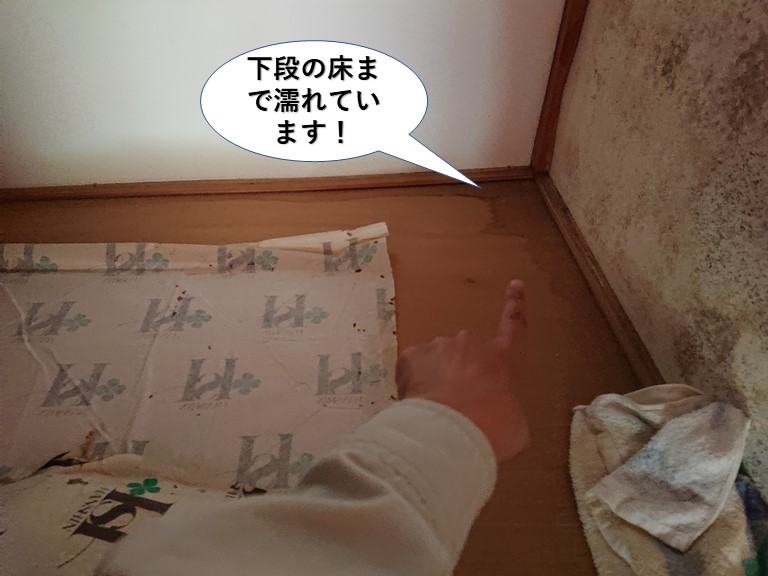 泉大津市の下段の床まで濡れています