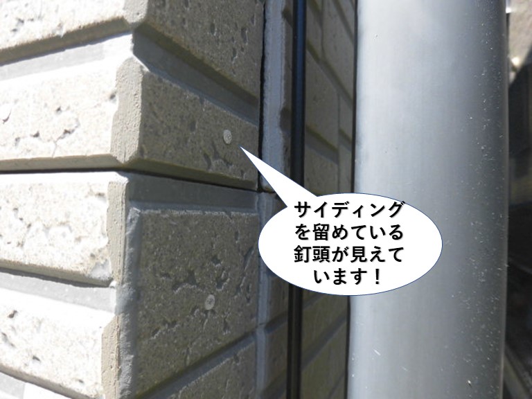 忠岡町のサイディングを留めている釘頭が見えています