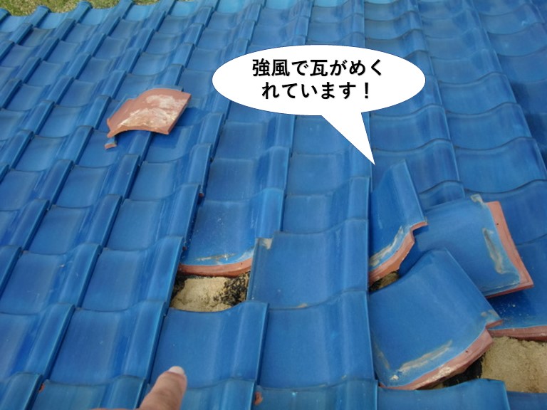 和泉市の瓦がめくれています