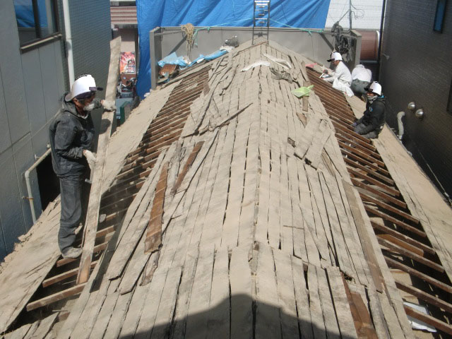 泉北郡忠岡町の屋根の野地板現況