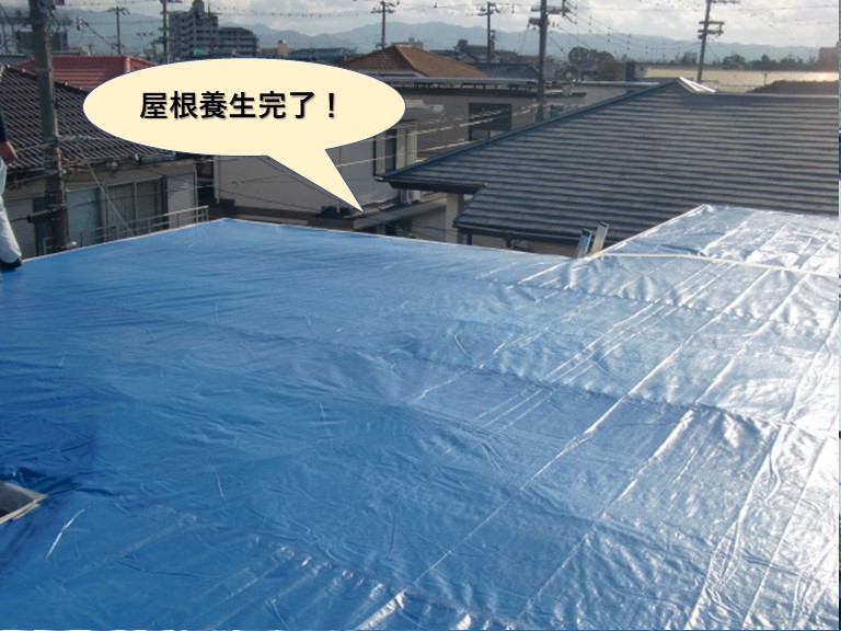 貝塚市の屋根養生完了