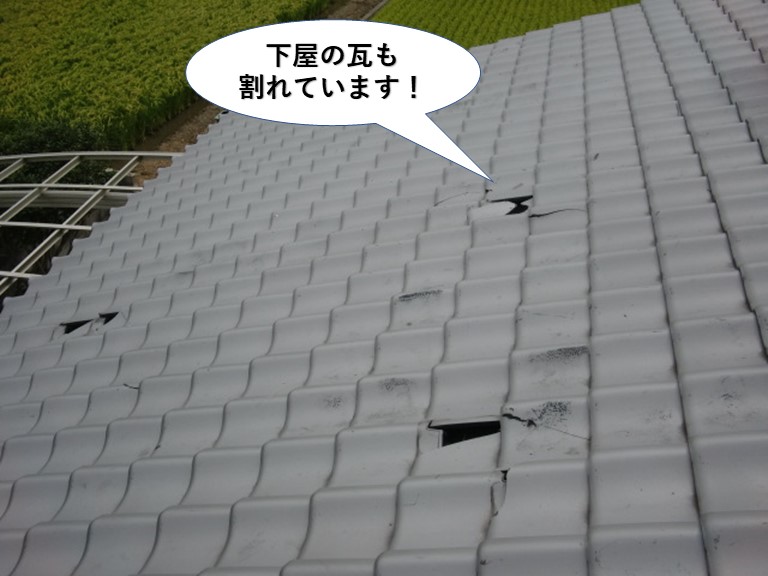 熊取町の下屋の瓦も割れています