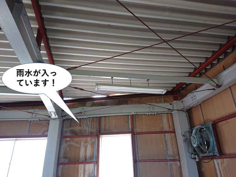 熊取町の倉庫の壁に雨水が入っています
