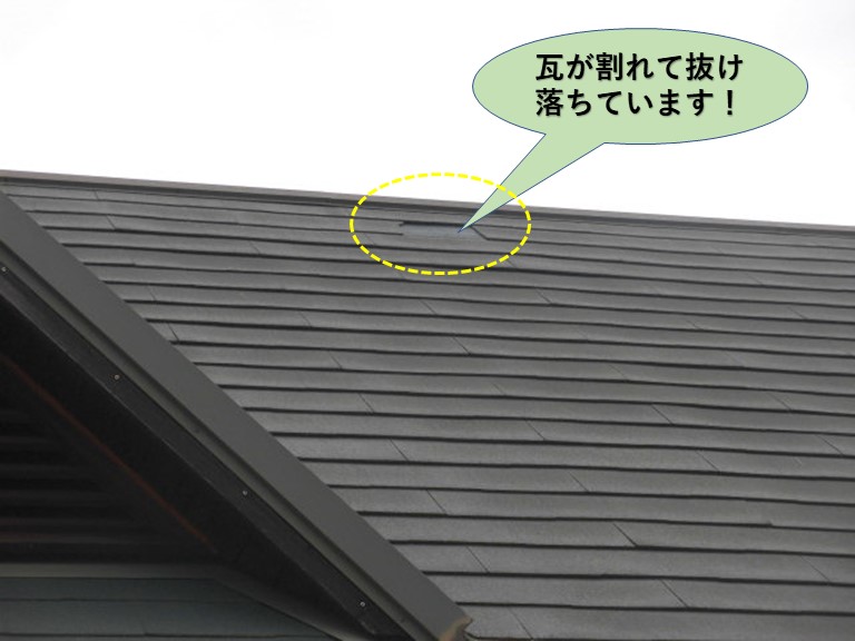 和泉市の瓦が割れて抜け落ちています