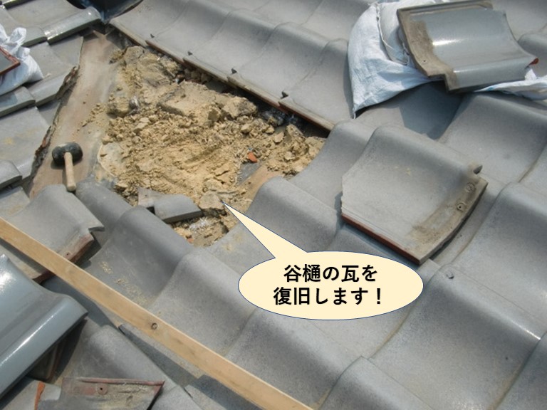 岸和田市の谷樋の瓦を復旧