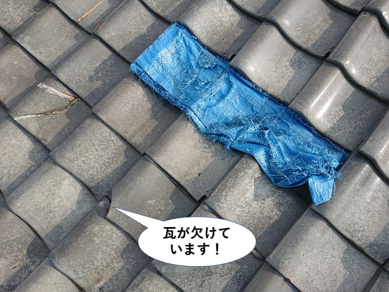 泉佐野市の瓦の端が欠けています