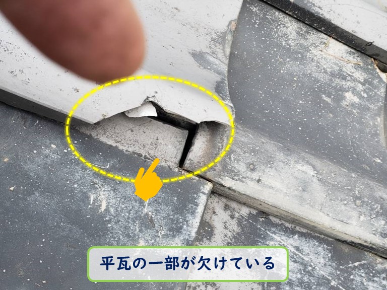 和泉市で風災害平瓦の一部が欠けている