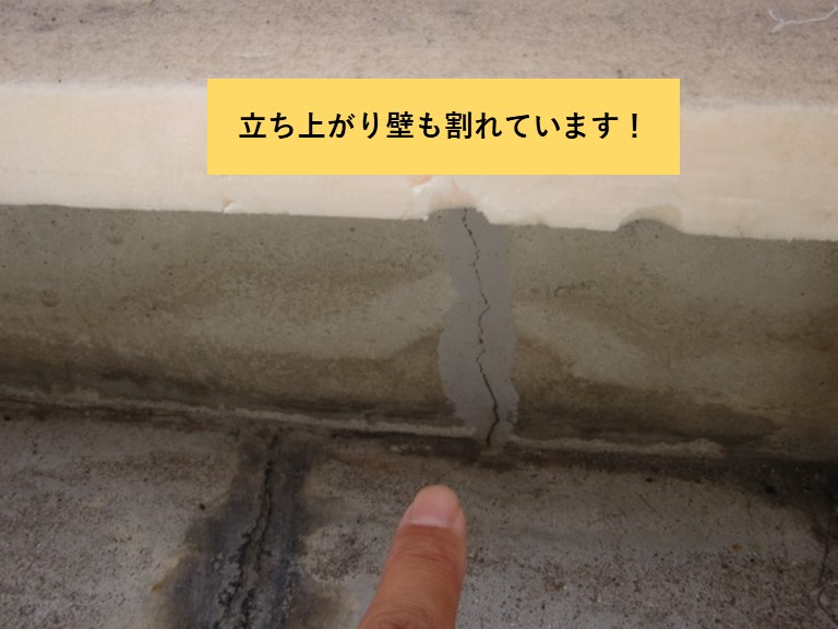 和泉市のベランダの立ち上がり壁も割れています