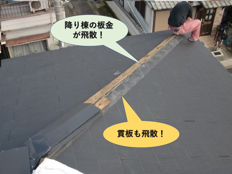 和泉市の棟板金と貫板が飛散