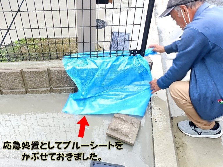 和泉市応急処置としてブルーシートをかぶせておきました。