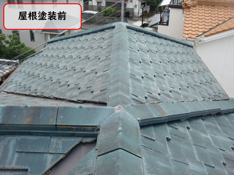 岸和田市でセメント瓦屋根塗装前