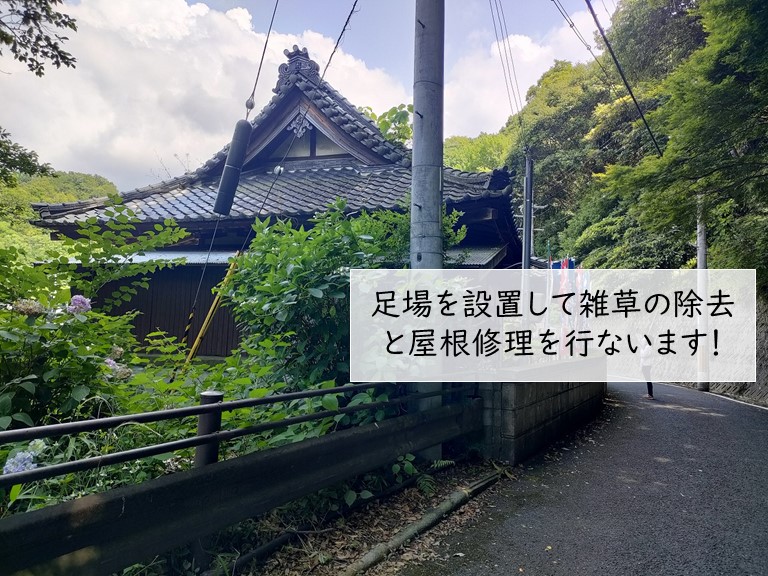 岸和田市で足場を設置して雑草を除去します