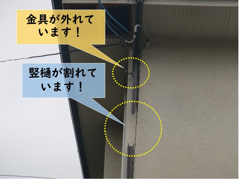 岸和田市の竪樋が破損