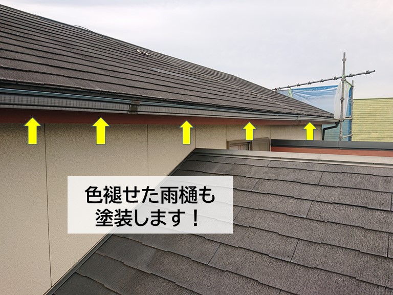 岸和田市の色褪せた雨樋も塗装します