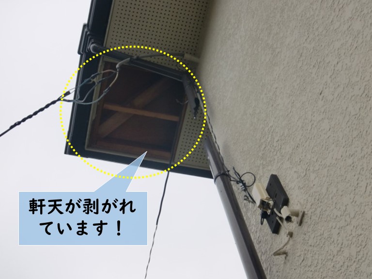 岸和田市の軒天が剥がれています