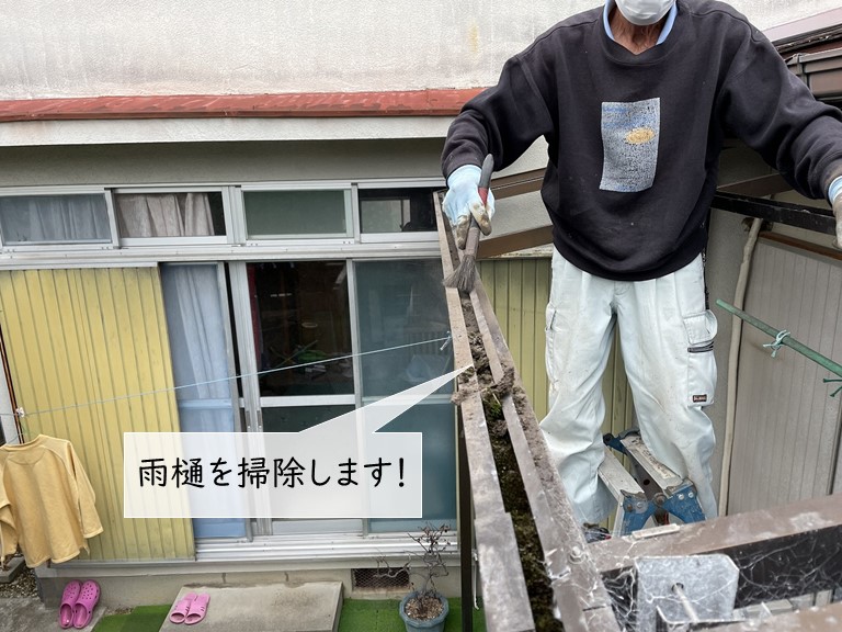 忠岡町のテラス屋根の雨樋を掃除