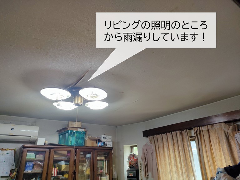 忠岡町のリビングの天井で雨漏り