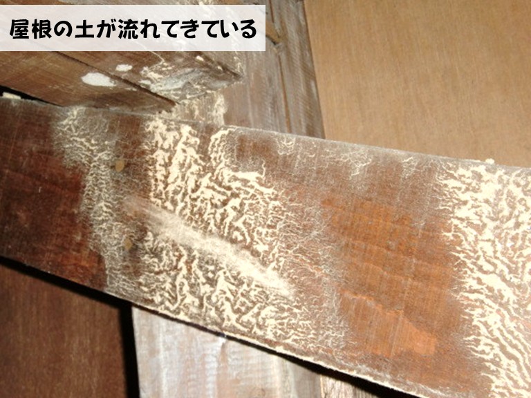 忠岡町屋根の土が流れてきている