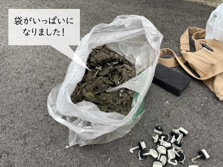 泉佐野市の波板屋根の雨樋に溜まっていた苔や泥