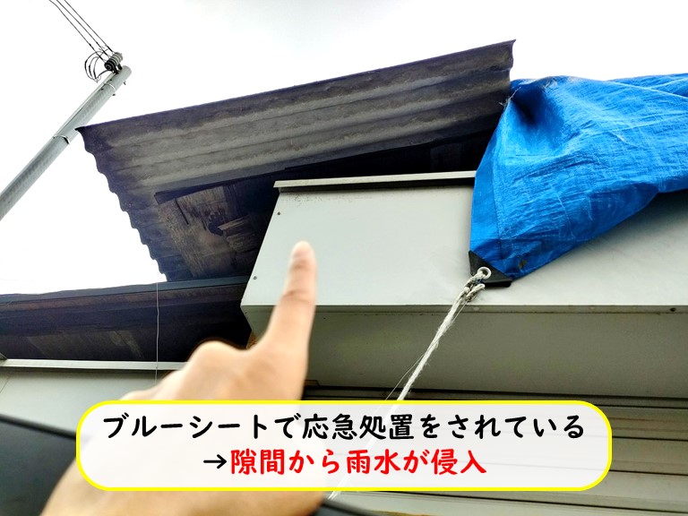 泉南市 ブルーシートで応急処置をされている→隙間から雨水が侵入