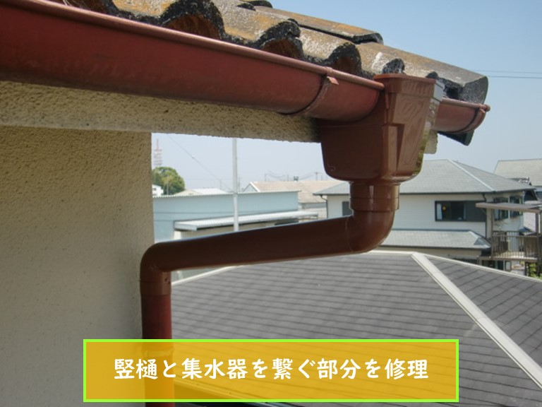 泉南市の竪樋と集水器を繋ぐ部分を修理