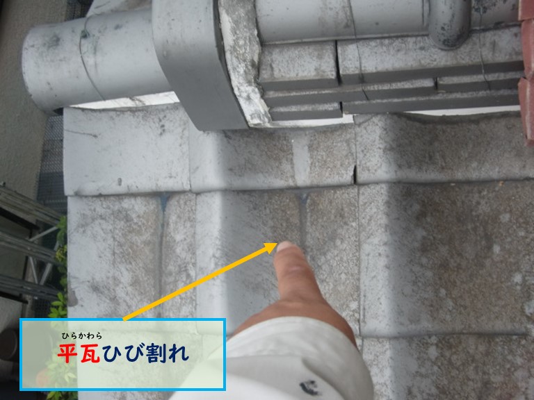 泉南市の風雨災害にあった現場で平板瓦ひび割れ
