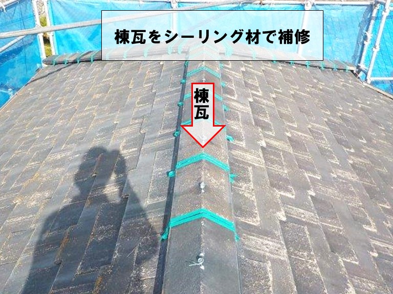 泉大津市で棟瓦をシーリング材で補修