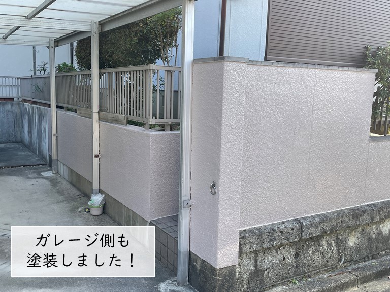 泉大津市の塀のガレージ側も塗装しました