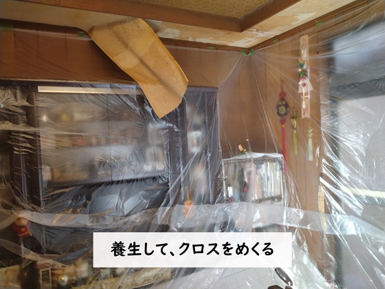 貝塚市 養生して、クロスをめくる