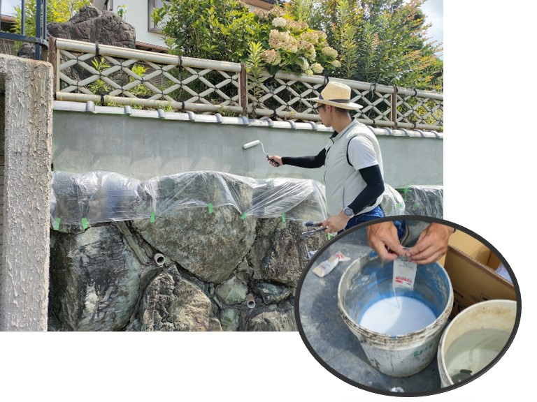 貝塚市で塀にシーラーを塗装