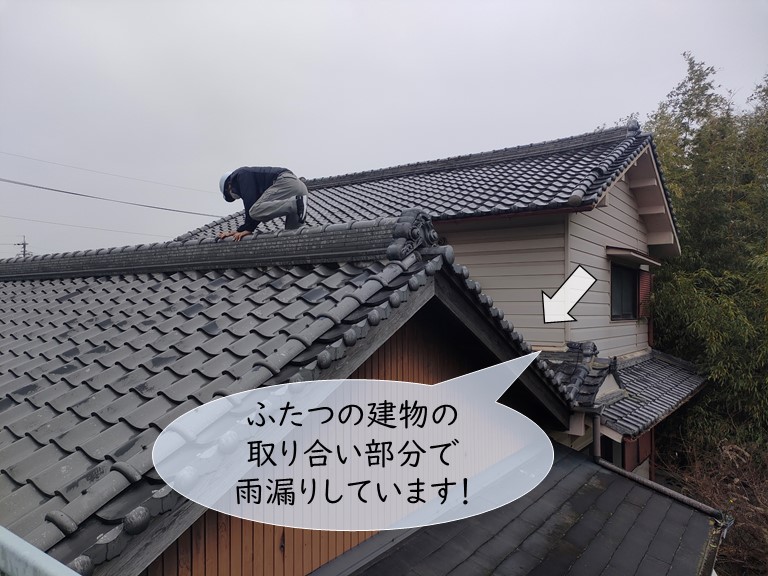 貝塚市の二つの建物の取り合い部分で雨漏りしています
