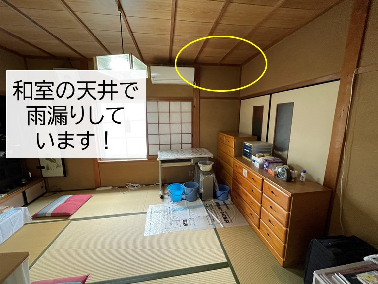 貝塚市の和室の天井で雨漏りしています