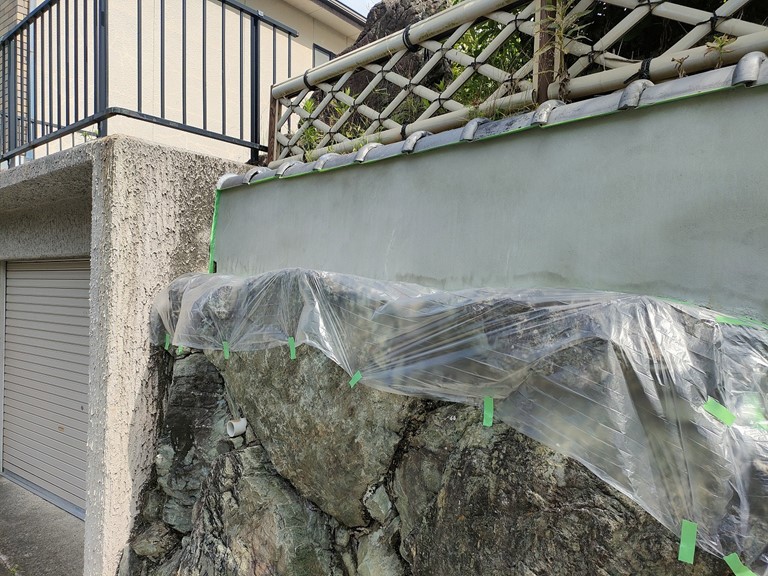 貝塚市の外部の養生