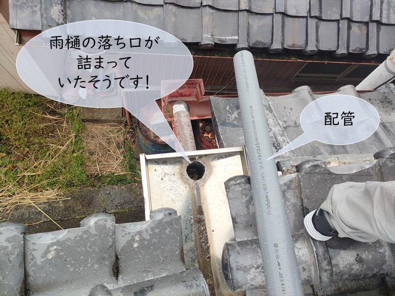 貝塚市の雨樋の落ち口が詰まっていたそうです