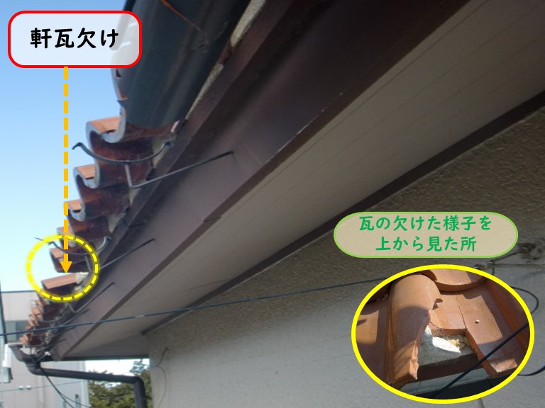 貝塚市台風被害軒瓦欠け